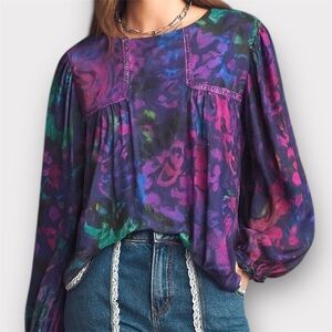 🏷️ 2/$25 - French Connection Multicolour Jewel Tone Poet Blouse